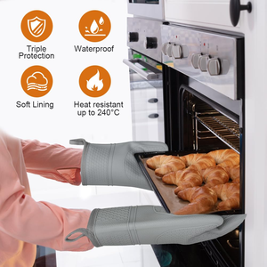 Gants de cuisine en silicone imperméables avec logo personnalisé, antidérapants, pour la cuisson et la pâtisserie - Product Image 5