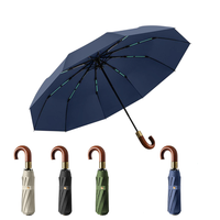 Parapluie semi-automatique de haute qualité pour hommes avec manche en bois incurvé 3 plis coupe-vent cadeau d'affaires Protection UV