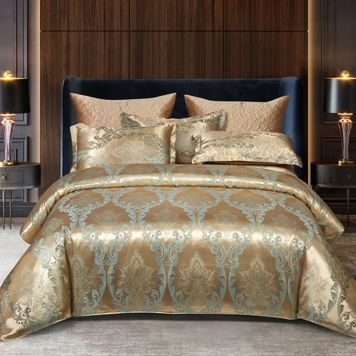 Jacquard मुद्रित साटन बिस्तर bedsheet बिस्तर सेट duvet कवर पॉलिएस्टर कपड़े होम टेक्सटाइल बिस्तर