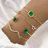 Nouvelle Mode 4 Pièces/Ensemble Bracelet Chaîne Ajustable Géométrique Étoile Diamant Carré Cristal Vert Vintage Bijoux pour Femme