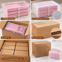 Boîte de rangement en acrylique pour bijoux en velours rose, organiseur de bagues et de boucles d'oreilles, boîte de rangement en forme de cube