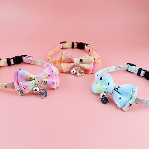 Collari per Gatti Stile Principessa all'Ingrosso, Collari per Animali Domestici con Fiocco Stampa Graffiti Luna e Stelle Colorate Stile Ombre - Product Image 3