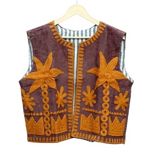 Wholesaler Of <b>Women</b> Suzani Corduroy Vest V Neck Sleeveless Top Embroidered Floral <b>Waistcoat</b> With cotton Lining - Product Image 1