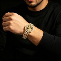 Bracelet Hip Hop pour homme, entièrement pavé de zirconiums cubiques, bracelet rotatif en forme de signe dollar, bijoux plaqués or et argent
