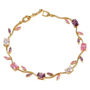 Gold Plated <b>Copper</b> Alloy Tennis <b>Bracelet</b> With Zircon Flower Design For Women Party Jewelry - Product Image 5