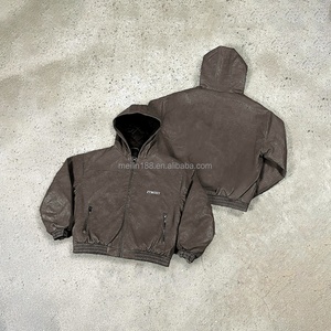 Vestes en cuir PU ciré vintage personnalisées pour hommes, sweats à capuche zippés, coupe oversize, épais, en cuir ciré - Product Image 1