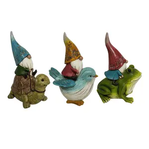 New Design Set Of 3 Resin Garden Gnome Sitting on the animal Funny Figurine For Outdoor