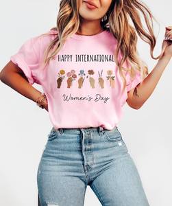 T-shirt per la festa internazionale della donna, per donna, manica corta, girocollo, 100% cotone, stampa floreale, casual, primavera estate - Product Image 1