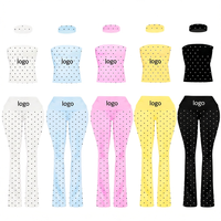 Ensemble d'été 2 pièces pour femme avec logo personnalisé, haut bustier à pois et pantalon évasé taille haute, en Spandex/Coton respirant