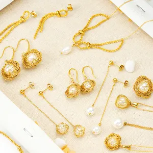 Wholesale Custom Vintage Stainless Steel Jewellery Fashion Fine Pearl Necklace Earrings Drop Jewelry for Women Accessories