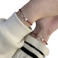 Bracelet à breloques en cordon rouge vintage, étoile à six branches, réglable, fait main, bijou d'amitié, cadeau