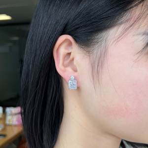 925 स्टर्लिंग चांदी रोडियाम मढ़वाया ब्राइडल आभूषण 8A कुचल बर्फ कट ब्लू पीले वर्ग Baguette जेड घन Zirconia स्टड कान की बाली - Product Image 5