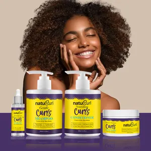 Haga su propio logotipo afro producto para el cuidado del cabello sin paraben sulfato champú rizado africano conjunto para el cuidado del cabello para mujer negra