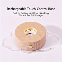 Support de base rond en bois massif pour veilleuse LED OEM avec cordon USB rechargeable, variateur tactile, éclairage multicolore pour présentoir en cristal
