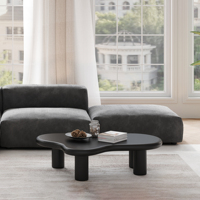 Table basse Voxhome moderne en forme de nuage noir et crème, table centrale en MDF, design de panneau irrégulier pour le mobilier de salon
