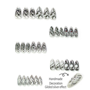Faux ongles gothiques Y2K pour Halloween, 30 pièces, en amande, motif tourbillon foncé, doré à chaud, pour fête cosplay, style DIY - Product Image 3