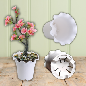 Elegant White Ruffled Rim Plastic <b>Flower</b> <b>Pot</b> | Decorative Wavy Edge Planter Eco-Friendly & Lightweight Features Wholesale - Product Image 6