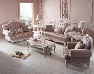 Conjunto de sofá rococo de luxo 1 2 3 lugares, conjunto de sofá cor rosa claro com design moderno de casa e rainha OE-FASHION