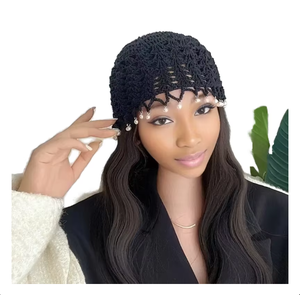 Haute qualité femmes décontracté couleur unie Crochet <span class=keywords><strong>Bonnet</strong></span> chapeau évider Beanie pour la décoration de cheveux - Product Image 1