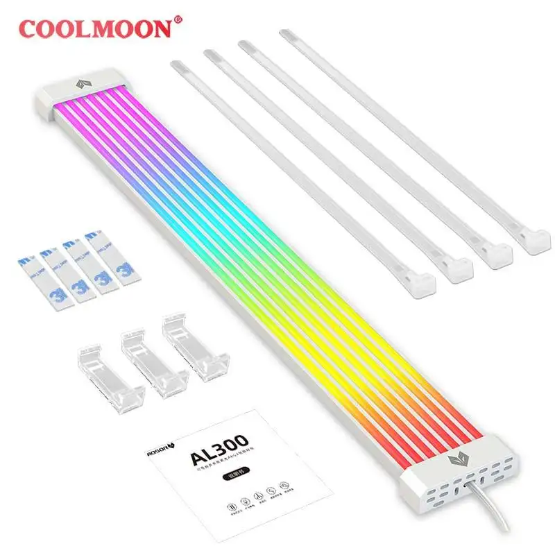 COOLMOON Factory OEM Custom Gaming PC Case Accessories AL300 PSU Extension Cable ARGB Cable 8pin 2*8pin RGB PSU Cable