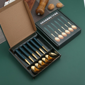 Dark Green And Gold Spoon Gift Set Stainless Steel <b>Dessert</b> Spoons For Home Use 6Pcs Set - Product Image 1