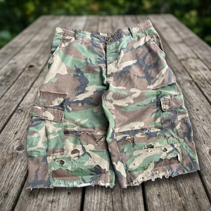 Men's Camouflage Cargo Shorts Mid Waist Ripped Canvas Breathable Bermuda Shorts Casual Style Button Fly 100% Cotton - Product Image 3