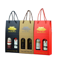 Boîte en papier ondulé avec logo personnalisé Mini sac décoratif de luxe Boîte à vin de qualité supérieure pour transporteur Emballage cadeau Boîte à vin en pignon pour 2/3/4 bouteilles