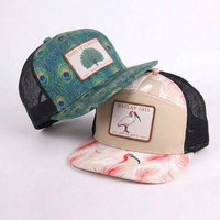 Gorra Trucker Personalizada con Estampado Completo de Plumas, 7 Paneles, Visera Plana, para Hombre y Mujer, Verano, Malla Trasera, Cierre a Presión, Gorra de Béisbol