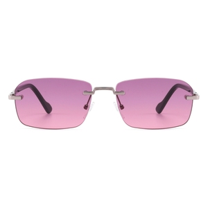 Unisex Rimless Rectangle Sunglasses Pink Gradient Mirror Lenses Light Weight Metal Frame Sun Protection Adult Fashion <b>Eyewear</b> - Product Image 6
