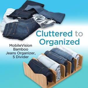 Organizador de pantalones de bambú de 5 niveles, rectangular, ahorrador de espacio, para guardar ropa en el armario. - Product Image 4