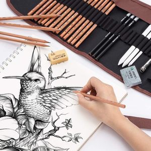 XinyiArt 29 Pcs Sketch Pencil Set <strong>Drawing</strong> Pencils Kit in a Roll up Bag With Charcoal Pencil Eraser for Kids,Adults,Beginners - Product Image 5