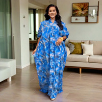 Nouvelle Arrivée Robe Longue Turque Style Africain pour Femme, Grande Taille, Imprimée, en Polyester, Col en V, Style Européen et Américain, pour le Marché Transfrontalier