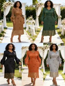 Wholesales Flared Sleeve V-neck Solid Color Shining <strong>Sequins</strong> Pleated Dress Elegant Casual <strong>Plus</strong> <strong>Size</strong> Miyaki Party Women's Dress - Product Image 2