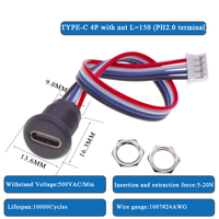 Connecteur USB Type-C femelle avec fils, connecteur à montage sur panneau avec borne PH2.0 pour la recharge DIY