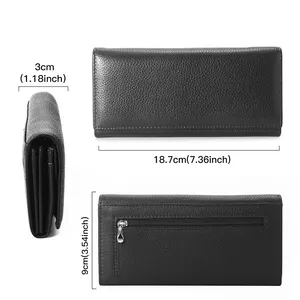 Custom Logo Women Leather Purse Large Capacity Wallet Credit Card Holder With Money Clip Genuine Leather Wallet Women