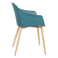 Chaise de salle à manger en plastique turquoise rembourrée confortable et élégante avec pieds en métal