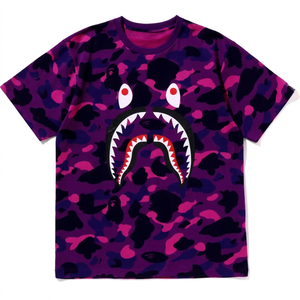 Camiseta de Jersey con Estampado de Tiburón Camuflado, Corte Holgado, Estilo Urbano, Cuello Redondo, Unisex, 100% Algodón, Anti-UV, Manga Corta, 320g - Product Image 1