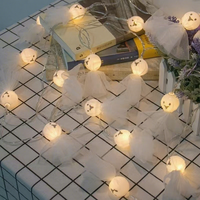 Guirlande lumineuse LED fantôme d'Halloween en tulle, à piles, pour décoration intérieure et extérieure, maison, jardin, fête