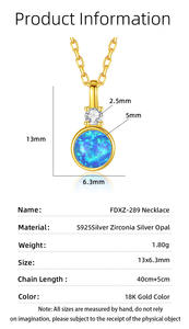 Collar con colgante redondo de ópalo azul chapado en oro sobre plata de ley 925, con detalles delicados de circonita cúbica, joyería minimalista para mujer. - Product Image 2