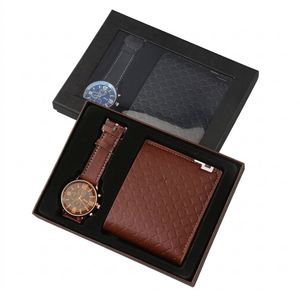 Set de Regalo Personalizado con Logotipo para Hombre: Reloj de Negocios y Cartera de Cuero PU Hecho a Mano, Cuarzo Negro/Marrón, Regalo para el Día del Padre - Product Image 1