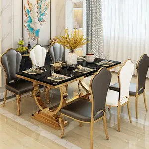 Table à manger de luxe en marbre avec 8 chaises Mobilier hôtel commercial pour centre commercial ou salle à manger