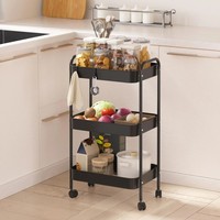 Chariot de rangement de cuisine à 3 niveaux sur roulettes, chariot utilitaire rotatif en métal avec paniers de rangement de différentes tailles