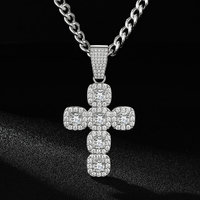 Collier Croix Tendance Luxe Bijoux Moissanite Ronde 6.0mm Style Hip Hop Européen Américain Pendentif Croix Collier Homme