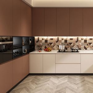 ชุดตู้ครัวทันสมัยแบบกำหนดเอง พร้อมไอส์แลนด์เก็บของ ตู้เก็บของแบบมีประตูกระจก และเคาน์เตอร์หินอ่อน สำหรับตกแต่งบ้าน - Product Image 5