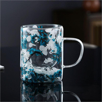 Tasse à café en verre à double paroi de qualité supérieure, soufflée à la main, résistante à la chaleur, avec fleur séchée