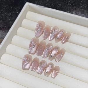 เล็บปลอมทรงโลงศพสีชมพูนู้ดแบบฝรั่งเศส ยี่ห้อ Nailway  ตกแต่งด้วยคริสตัลเพชรและเลื่อมวิบวับ สำหรับนิ้วมือ - Product Image 5