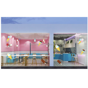كشك شاي فقاعات جميل طاولة متجر مركز قهوة كشك 3D تصميم خشب آيس كريم بار زبادي مجمد عدادات متجر للبيع - Product Image 4