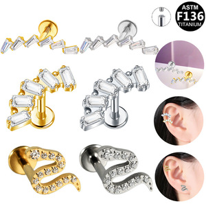 <b>Titanium</b> Cartilage Stud Earrings G23 With Internal Thread For Ear Piercing - Product Image 1