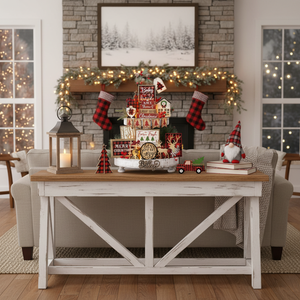Set di 24 Pezzi per Decorazioni Natalizie in Legno Rustico, Vassoio a Più Livelli e Mensola in Stile Fattoria Invernale per Alberi di Natale e Decorazioni con Gnomi - Product Image 3