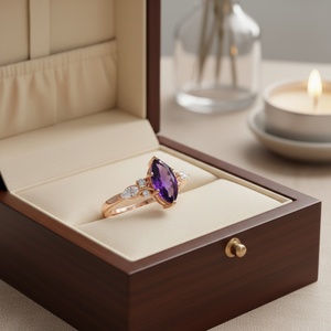 Baguette Cut Amethyst <b>Ring</b> with Pear Side Stones Unique Bridal Engagement Jewelry - Product Image 3
